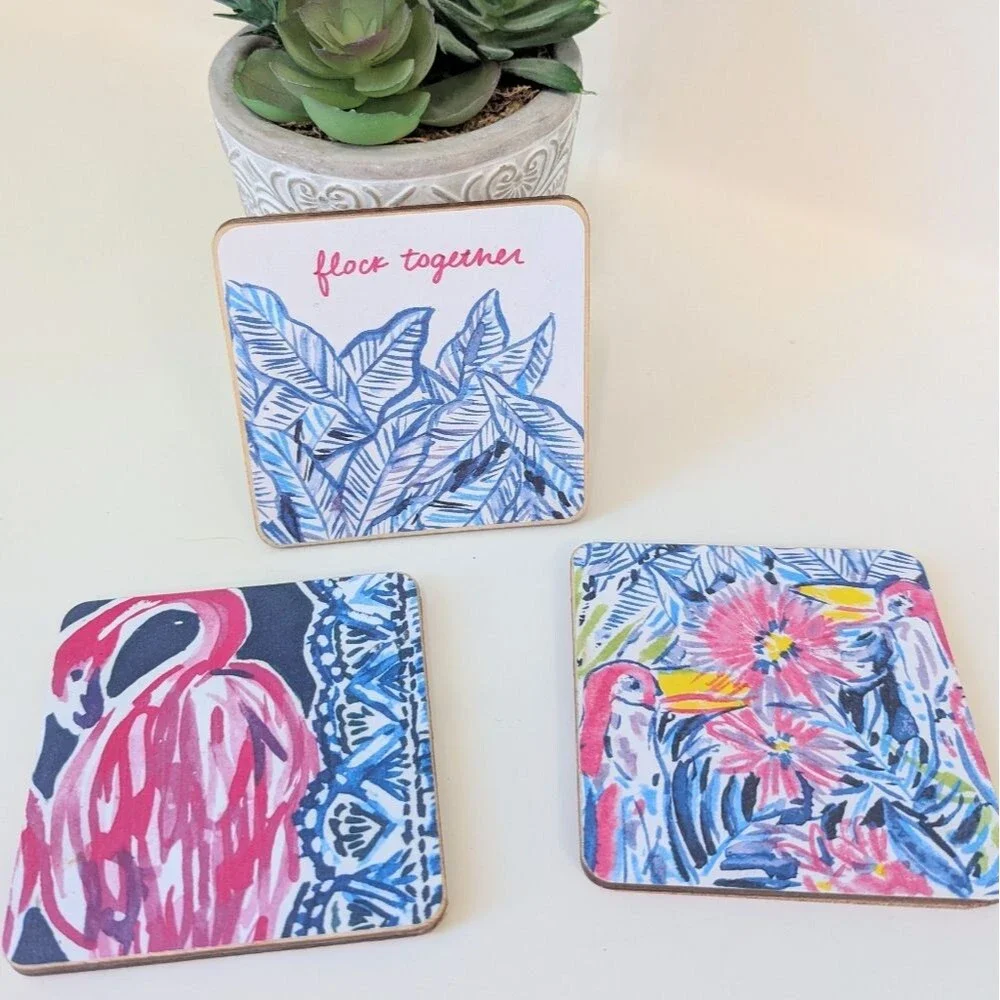 Set Of 3 Handmade Coasters Preppy Coastal Cottage Beachy Entertaining Hostess
